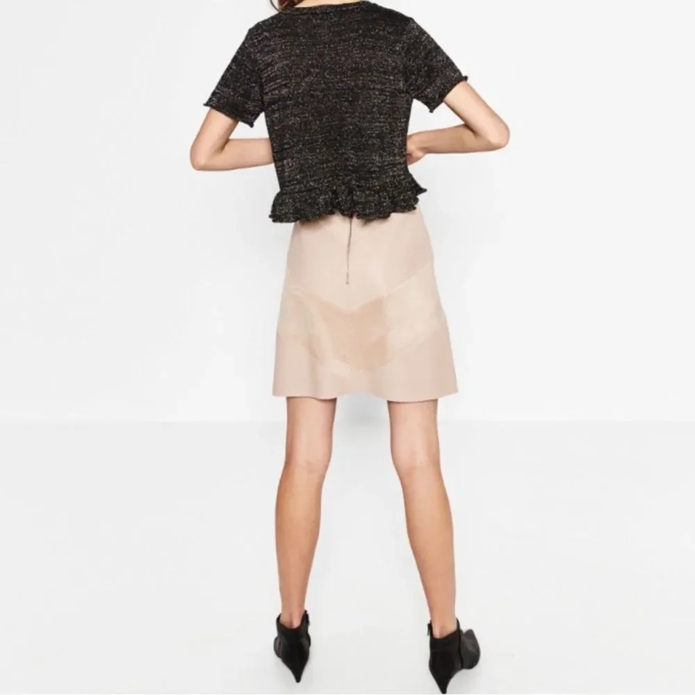 Zara Basic Mixed Faux Leather A-Line Mini Skirt in Soft Pink size Medium